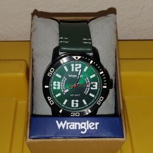 WRANGLER MEN'S WATCH GREEN WRANGLER QUARTS WATCH LEATHER STRAP NEW